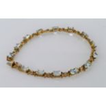 9ct Gold Aquamarine and Diamond set Tennis Bracelet weight 7.8g