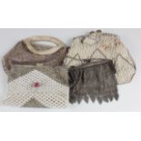 Purses. A collection of four purses, circa 1920s-30s, comprising, three beaded examples & one silver