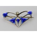 Charles Horner silver brooch, hallmarked Chester 1904 of winged design with blue enamel.