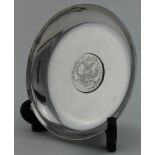 German silver dish with inset Maria Theresa 1767 Taler marked round rim WB 925 half moon & crown.