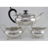 Three Piece tea set. Hallmarked Birmingham 1930 by B Street & Co. Approx 37.3 oz total weight