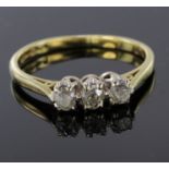 18ct Gold three stone Diamond Ring size L weight 2.6g