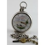 Silver Pair cased Pocket watch with enamelled rustic scene Dial by John Cronk dated 1822 with Silver