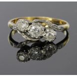 18ct and platinum diamond three stone wrapround design ring, approx. 0.45ct, Finger size Q weight