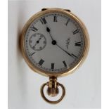 Gents "Waltham" 9ct cased open face pocket watch, hallmarked Birmingham 1920 or 1945, movement