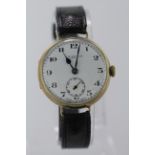 Gents 9ct cased wristwatch by Benson. Hallmarked Birmingham 1942. The white dial with black arabic