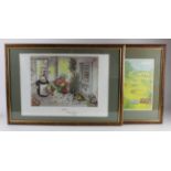 Carl Giles. large glazed and framed colour prints 'Christmas 1985, Grandma and the Christmas Turkey'