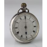 Gents silver open face pocket watch by T.W Long & Co. Cardiff. Hallmarked Birmingham 1937. The white