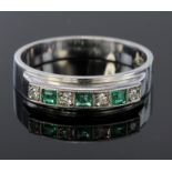 18ct White Gold Ring set with Emeralds and Diamonds size O weight 3.9g