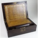 Rosewood writing slope, with inlaid mother of pearl decoration, morocco leather writing surface, box