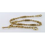 18ct gold hallmarked "T" bar pocket watch chain. Approx length 29.5cm, weight 22.2g along with a 9ct