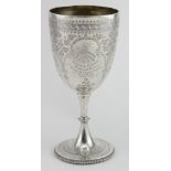 Victorian engraved silver goblet. Inscription on front reads Revd. H.P. Bennett M.A., Corp. XL1