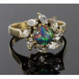 9ct Gold Opal doublet and CZ Ring size N weight 4.1g