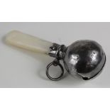 Victorian George Unite silver child's rattle, with mother of pearl teether, hallmarked 'GU,