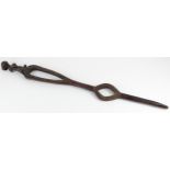 African hardwood staff, with carved decoration and a terminal depicting a tribal woman, length