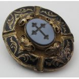Enamel memorial brooch, with Catholic cross to centre, old repair to clasp, 35mm x 30mm approx.
