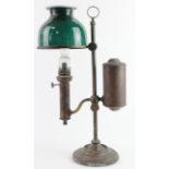 Brass adjustable students oil lamp with original green glass shade