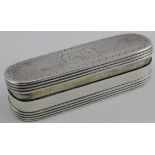 Silver snuff box with gilt interior. Top reads "Sn Doble Trefusis, 1831". Hallmarked CB(Cornis Bland