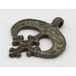 Viking circa 1000 AD bronze open work lunar pendant, 30mm