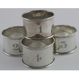 Four silver napkin rings all hallmarked F.H.A. Ld. Birm. 1918 (numbered 1, 2, 3 & 4) . Weighs 2oz