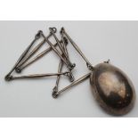 Georg Jensen sterling silver egg shaped pendant (no. 122), on silver link necklace, egg measures