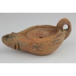 Roman circa 100 AD terracotta oil lamp with marker's mark, 100mm