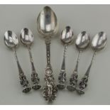 Silver flatware comprising a child's spoon Sheffield 1860 & five figural type teaspoons (Sheffield