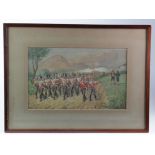 Military interest. Richard Simkin. Watercolour, depicting a marching army with village in the