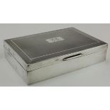 Silver cigarette box, hallmarked Birmngham 1960, wood lined, approx 14.5cm x 10cm x 3.2cm