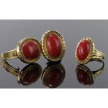 Suite of 18ct yellow gold and coral jewellery to include clip on earrings, weight 17.4g, and ring