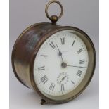 J. W. Benson alarm clock, enamel dial with Roman numerals, diameter 95mm approx. (untested)