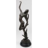 Bronze Art Deco female nude, mounted on a base, circa 20th Century, unsigned, total height 35.5cm
