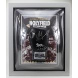 Evander Hollyfield/Mike tyson signed glove in dome frame mounted with replica fight poster behind