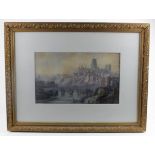 Watercolour, depicting Durham Cathedral, signed by artist to lower right (unreadabe), mounted,