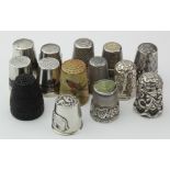 Thimbles. A collection of fourteen thimbles (mostly white metal & silver examples), comprising