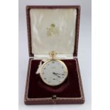 Boxed gents 9ct gold open face pocket watch by Garrard. Hallmarked London 1966 .The dial with arabic