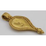 Greeh Hellenistic circa 400 BC gold tear drop amulet with loop, 40mm