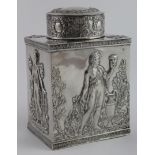 Continental silver tea caddy and cover of rectangular outline circa late 19th century, with circular