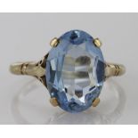 9ct Gold Large Blue Topaz Ring size N weight 3.3g