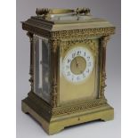 Large French Victorian brass five glass repeating carriage clock, with exquisite ornate gilt