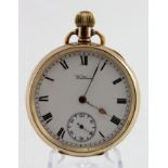 Gents 9ct cased open face pocket watch by Waltham, hallmarked Birmingham 1916 . The white dial