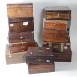 Twelve wooden boxes of various sizes, in need of restoration, largest - height, 13cm, width 41cm,