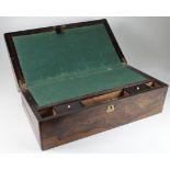 Large Walnut writing slope, with brass plaque to lid and key hole, drawer to side, height 18cm,