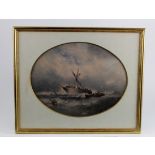 Attributed to William McAlpine. Oil, titled to reverse, depicting a wrecked ship with small boat