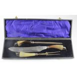 Three piece carving set by Thomas Wilson, circa early 20th Century, contained in original fitted