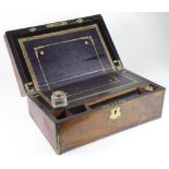 Large Walnut writing slope, with brass mounts & plaque to lid, morocco leather writing surface,
