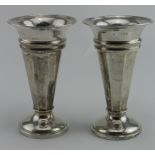 Pair of silver flower tubes with loaded bases , hallmarked London 1914