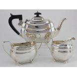 Silver three piece tea set, by S Blanckensee & Son Ltd, Chester 1930, approx 26.3oz.