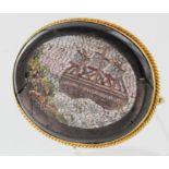 Micro mosaic Brooch in a yellow metal frame (tests 9ct) depicting a sailing ship, weight 17.7g