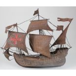 Tinplate model of a three masted tall ship, possibly by Bing, circa late 19th to early 20th Century,